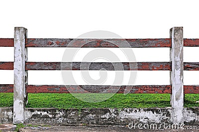 Old wood fence in garden with plant isolated on white background Stock Photo