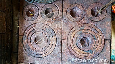 Old wood oven top Stock Photo