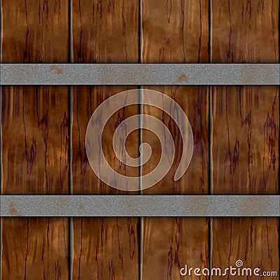Wood plank barrel wood plank seamless pattern texture background with two silver rusty metal hoops - dark brown color Stock Photo
