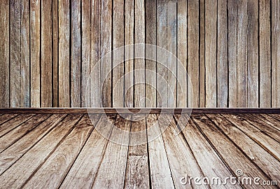 Old wood plank wall texture and brown wooden floors for decoration background or backdrop Stock Photo