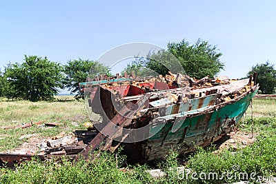 Old wood ship wrecked Stock Photo