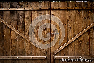 Old wood texture door with bolt Stock Photo