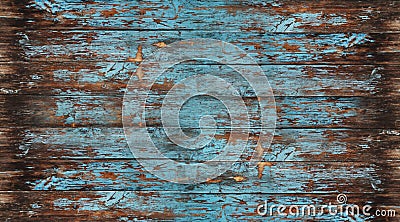 Old wood texture, peeling painted blue wood for background Stock Photo