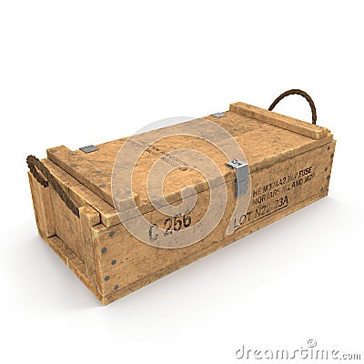 Old wooden ammo case on white. 3D illustration Cartoon Illustration