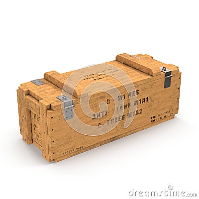 Old wooden ammo case on white. 3D illustration Cartoon Illustration