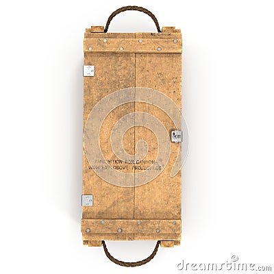 Old wooden ammo case on white. Top view. 3D illustration Cartoon Illustration