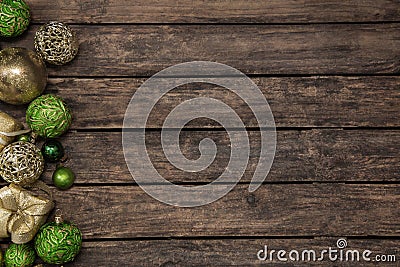 Old wooden background with christmas decoration in apple green a Stock Photo