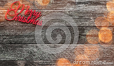 Old wooden background. Red Christmas Merry inscription, space for text Stock Photo