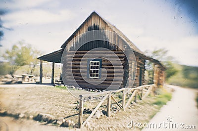 Old wooden barn farm house Pioneer style Stock Photo