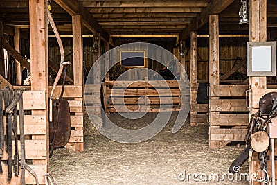 Old Wooden Barn Interior Stock Photo