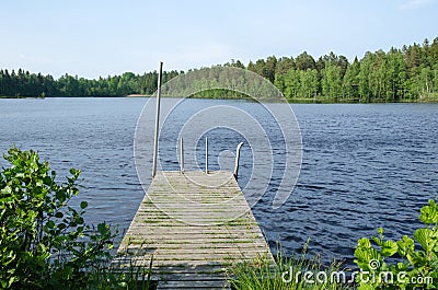 Old wooden bath pier Stock Photo