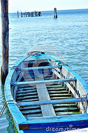 Old wooden boat at Pelestrina Stock Photo