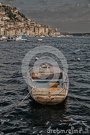 Close up of old wooden boat on the sea Editorial Stock Photo