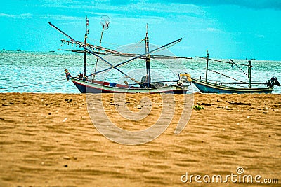 Old Wooden Boats At The Beach Andaman Sea, Thailand . Summer seascape with beautiful beach warm sand .Summer wallpaper Editorial Stock Photo