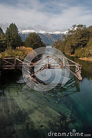 Old wooden bridge on Seven Lakes Road, Argentina Stock Photo