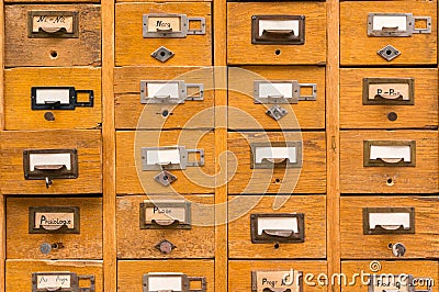 Old wooden card catalog Stock Photo