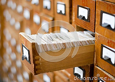 Old wooden card catalogue Stock Photo