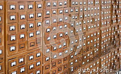 Old wooden card catalogue Stock Photo