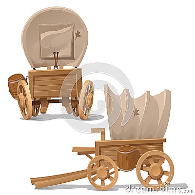 Old wooden cart with shot through canopy Vector Illustration