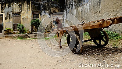 Old Wooden Cart in Stone Town, Zanzibar Editorial Stock Photo