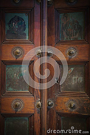 old wooden carved Indian door doorway Stock Photo