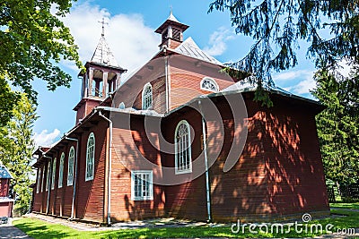 Old wooden catholic church Stock Photo