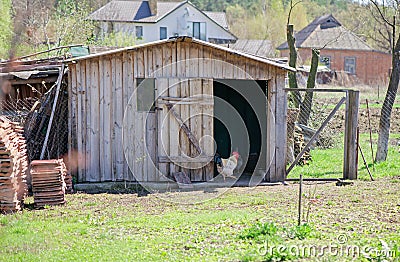 An old wooden chicken coop in the mountains Stock Photo