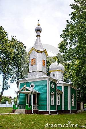 The old wooden church in the village Corbu. Moldova Stock Photo