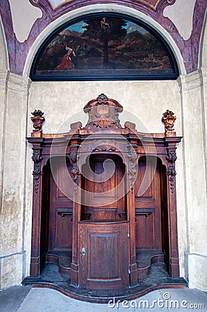 Old Wooden Confessional Stock Photo