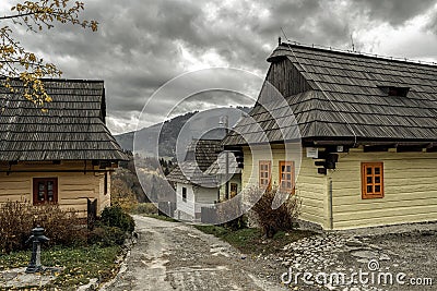 Old wooden cottages in village Vlkolinec, Slovakia Editorial Stock Photo