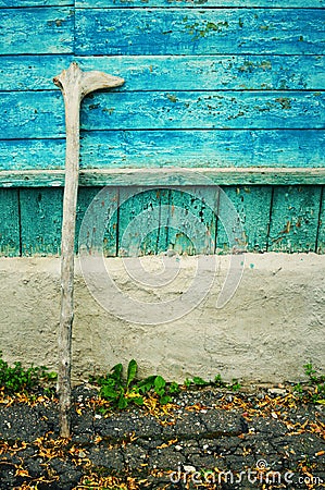 Old wooden crutch for the pensioner Stock Photo