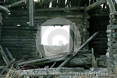 Old wooden destroyed house Stock Photo