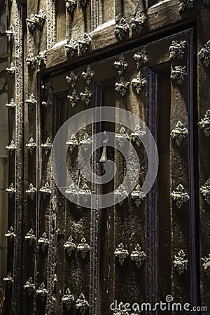 Old wooden door with metal Stock Photo