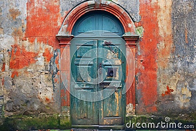 Old wooden door in the old town of Burano, Venice, Italy Cartoon Illustration