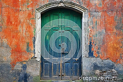 Old wooden door in the old town of Burano, Venice, Italy Cartoon Illustration