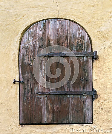 Wooden door in wall, Vecriga (Old Town) - Riga - Latvia Stock Photo