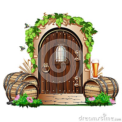 Old wooden door to the pub Vector Illustration