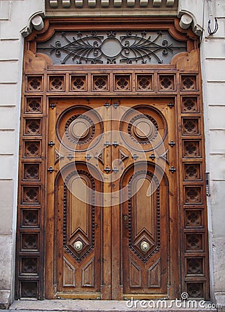 Old wooden door in Valencia Stock Photo