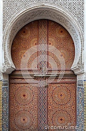 Old wooden doors in traditional Moroccan style Stock Photo