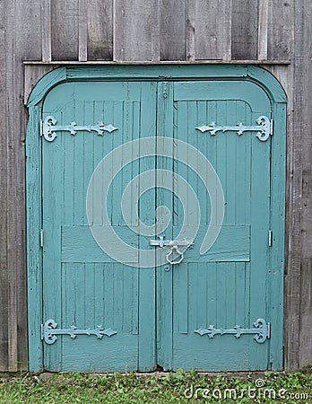 Old wooden double blue doors Stock Photo