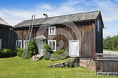 Old wooden dwelling house Halsingland Stock Photo