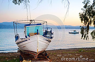 Old wooden fishing boat at Eretria Euboea Greece Stock Photo