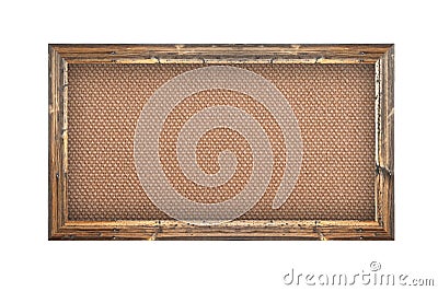 Old wooden frame with burlap background Stock Photo