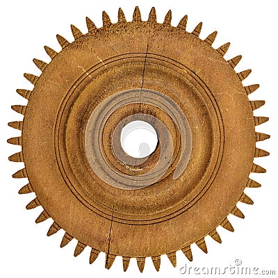 Old wooden gear wheel isolated on white Stock Photo