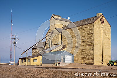 Old wooden grain elevator in the town of Skiff Stock Photo