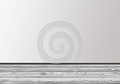 Old wooden grey floor and empty wall. Stock Photo