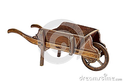 Old wooden hand wheel barrow painted and hand made Stock Photo