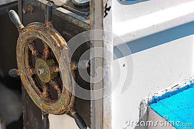 Old Wooden Helm Wheel Stock Photo