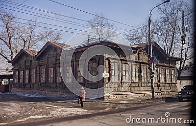The Old wooden house. The city of Irkutsk Editorial Stock Photo
