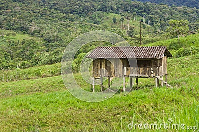 Old wooden house in field in Andes Stock Photo